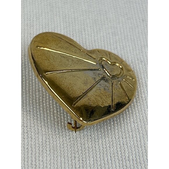90s Heart Shaped GoldTone Pin Brooch Sunburst By The Variety Club - Picture 5 of 8